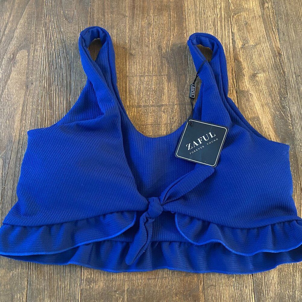 Zaful Front Tie Bikini Swim Top Lined Removable Cups Beach Ocean Vaca Medium NWT
